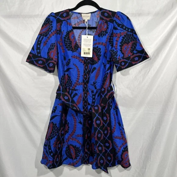 NWT Sezane [ 4 US / 36 ] Lola Printed V Neck Mini Dress in Atla Beue #Q374 - Picture 6 of 16